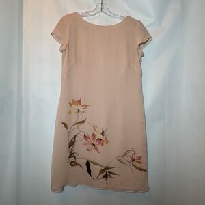 Vtg Maggy London Silk Floral Print Sheath Dress Women Size 6 Blush Pink Fairy